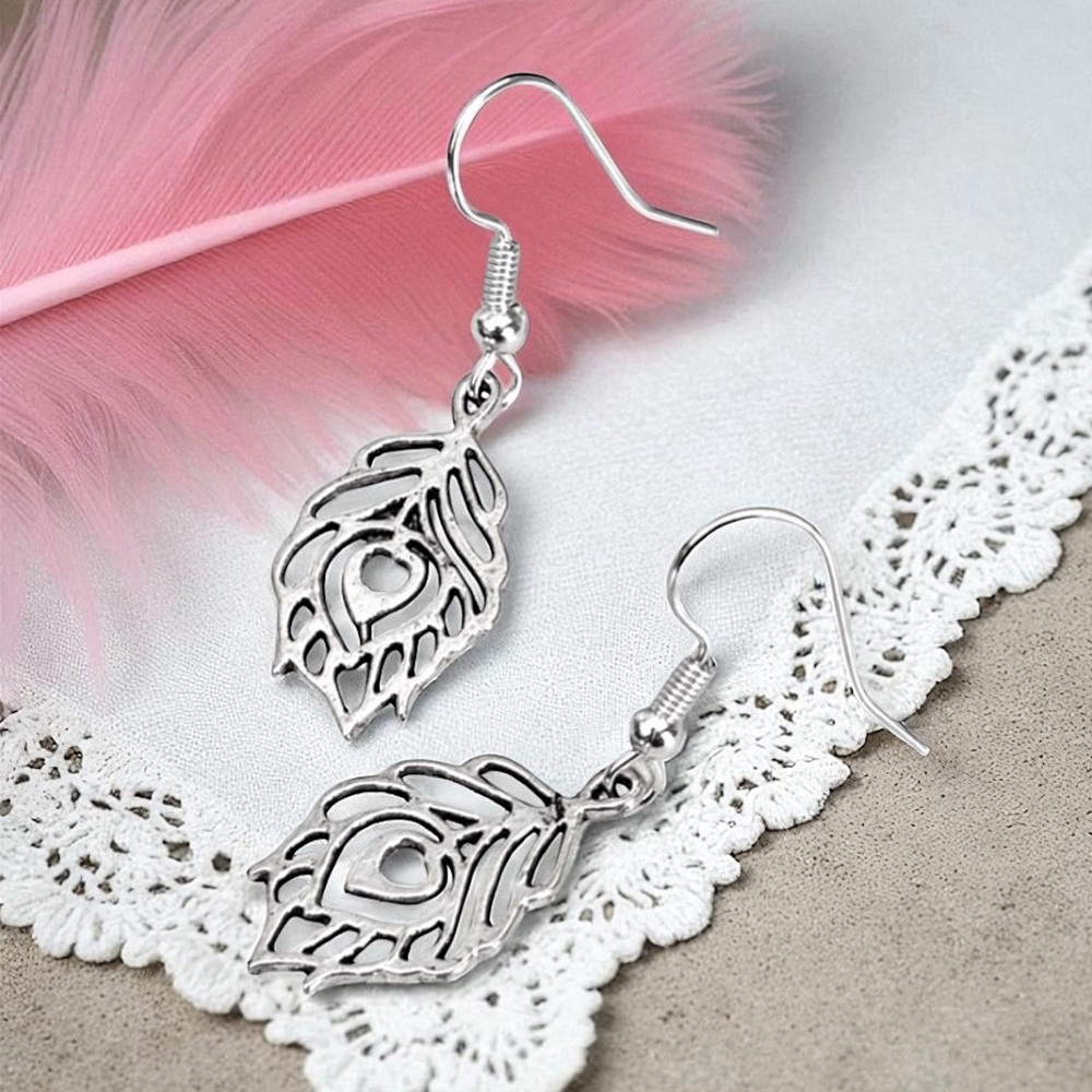 5 For $25💫Silver Peacock Feather Dangles Earrings